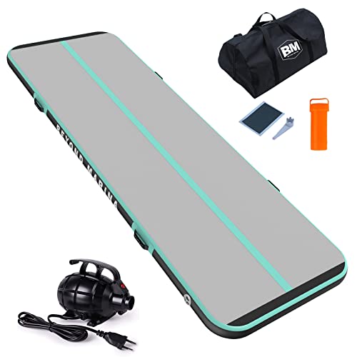 BEYOND MARINA Air Gymnastics Tumble Track 4/8 inches Thickness Inflatable Tumbling 10ft/13ft/16ft/20ft Air Mats for Home Use Training/Cheerleading/Yoga with Electric Pump, 10'x3.3'x4'', Carbon-mint