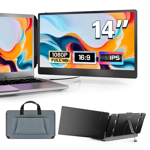 domyfan 14" Laptop Monitor Extender, FHD 1080P IPS Dual Laptop Screen Extender, HDMI/USB-A/Type-C Plug and Play for Windows, Mac, Chrome, Android, Xbox, Switch, PS5, Work with 13.3”-17” Laptops