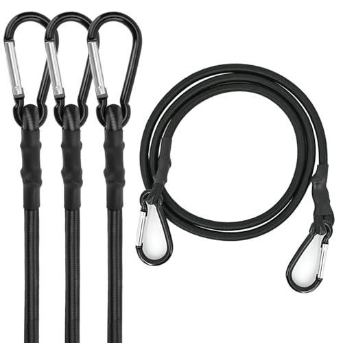 RIO Direct Bungee Cords with Carabiner Hooks 12 Inch - Black Bungee Cords Heavy Duty Outdoor - Strong Elastic Bungee Straps for Outdoor Tent, Tarps, Camping, Cargo, Luggage, Bike Rack - 4 Pack