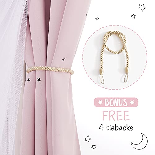 NICETOWN 2 Panels Stars Blackout Curtains for Bedroom Kids Baby Window Double Layer Moon Star Cut Out Living Room Decor Wall Home Decorations Curtain, W42 x L84 Inches Long, Pink