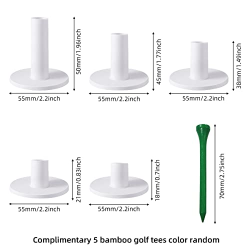 Rubber Golf Tees,10 Pieces Golf Range Tees Set|Mixed Size or Same Size Stable Rubber Tees,Rubber Golf Tee Holder Set for Practice & Driving Range Mats (10 Pieces(5*1.96"+5*2.75"bamboo tees))