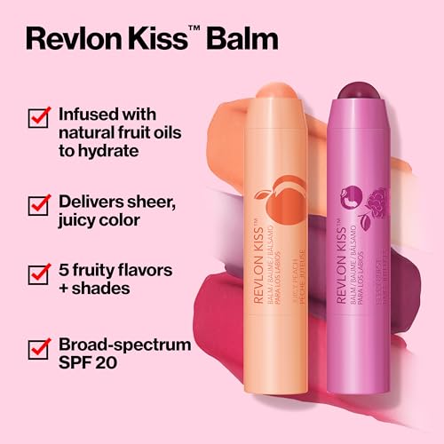 Revlon Lip Balm, Kiss Tinted Lip Balm, Face Makeup with Lasting Hydration, SPF 20, Infused with Natural Fruit Oils, 010 Tropical Coconut, 0.09 Oz (Pack of 2)