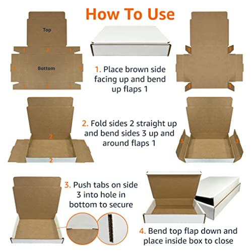 UBMOVE White & Literature Mailing Boxes, 50 Pack, 9" x 6.5" x 1.75", Crush- Proof For Mailing, Shipping & Storage, White Foldable Corrugated Cardboard Packaging