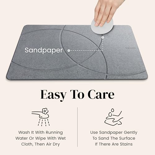 TOSORO - Stone Bath Mat, Diatomaceous Earth Non-Slip Stone Shower Mat - Quick Drying Absorbent Bath Stone Mat - Elegant & Modern Design, Easy to Clean (23.5 x 15 Graphite)