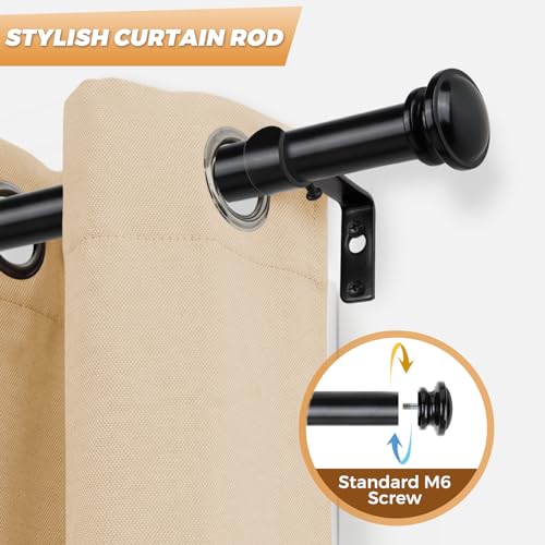 TONIAL Black Curtain Rods for Windows 28 to 48 Inches, Telescoping Splicing 3/4 Curtain Rod 32 to 43 Inch(2.6 to 3.6 ft), Decorative Single Drapery Rod with Small Finial