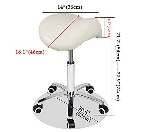 Antlu Saddle Stool Rolling Chair for Medical Lash Massage Salon Kitchen Spa,Adjustable Hydraulic Stool with Wheels (Beige)