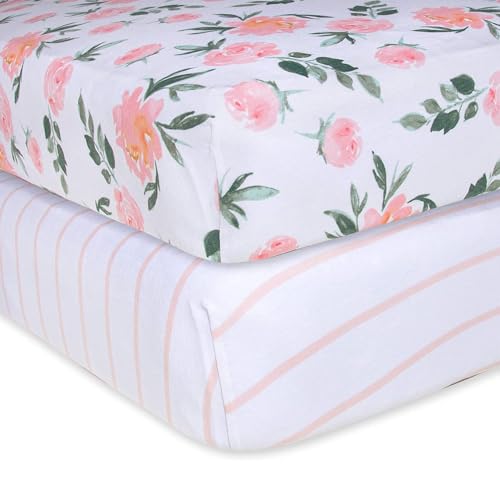 Burt's Bees Baby Print Fitted Crib Sheet Organic Cotton BEESNUG - Hello Moon! Prints, Fits Unisex Standard Bed and Toddler Mattress, Infant Essentials, 52 x 28 Inch 1-Pack
