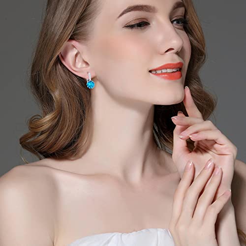 VONSSY Drop Dangle Hoop Earrings, Brilliant 5A Cubic Zirconia, Leverback Hoop Earrings (Blue)