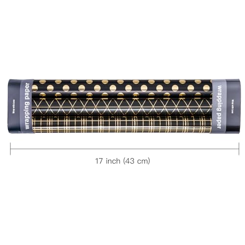 WRAPAHOLIC Birthday Wrapping Paper Roll - Mini Roll - 3 Rolls - 17 Inch X 120 Inch Per Roll - Happy Birthday Lettering and Stripe for Kid's Birthday, Baby Shower