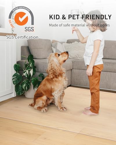 FURKIT Vinyl Floor Mat for Home, Black Waterproof Area Mat for Under Dining Room Table, Sturdy Plastic Rug Protector for Kitchen, Living Room, Yard, Garage, Large Baby Play Mat (3'×5')