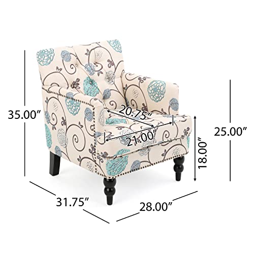 Christopher Knight Home Harrison Fabric Tufted Club Chair, White / Blue (29.5"D x 28"W x 33.5"H)