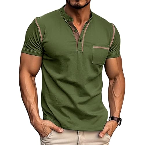 Aulemen Men's Henley Shirts Short Sleeve Casual Lightweight Slim Fit Basic Button T-Shirt with Pocket Wine Red