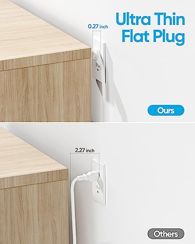 Surge Protector Power Strip, Olcorife Ultra Thin Flat Plug Extension Cord 5ft, 8 Outlets 4 USB Ports(1 USB C), Flat Wall Plug Outlet Extender, College Dorm Room Essentials, White