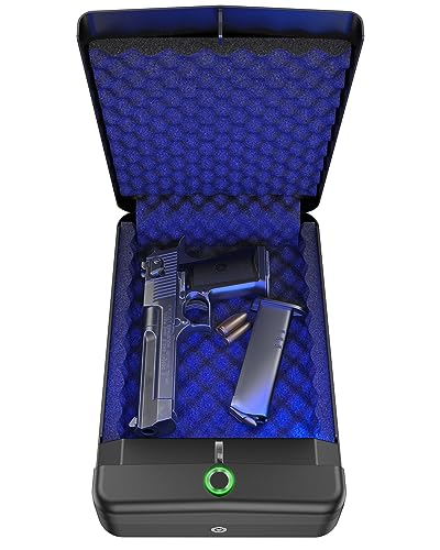 HOLEWOR Gun Safe, Small Pistol Safe Biometric Gun Safes for Handgun, Fingerprint Quick Access Handgun Safe Portable Gun Safe for Cars Travel Nightstand Bedside