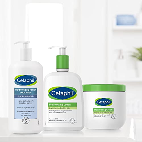 Cetaphil Body Wash, Moisturizing Relief Body Wash for Sensitive Skin, Creamy Rich Formula Gently Cleanses and Gives 24 Hour Relief to Dry Skin, Hypoallergenic, Fragrance Free, 20 oz