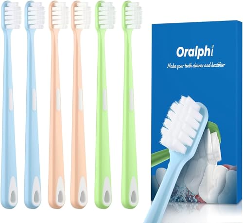 Oralphi Extra Soft Toothbrush for Sensitive Gums, Wide Head Soft Bristle Toothbrush with 10000 Soft Flossing Micro Nano Bristles for Adults, Pregnant Women, Elderly, Braces with 2 Travel Case(4 Pack)