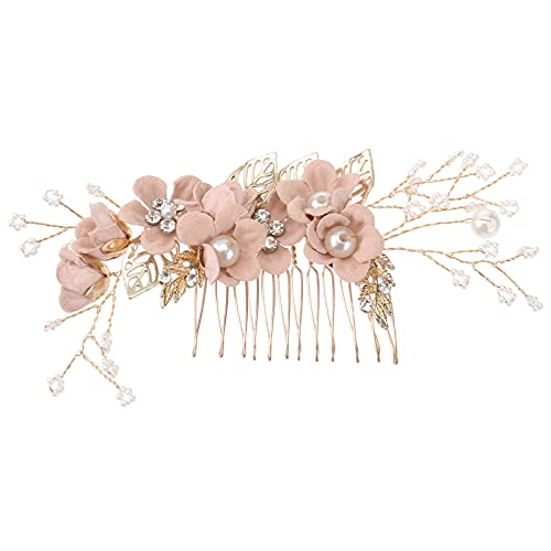 Beaupretty Hair Comb, Rhinestone Flower Clip Headdress Crystal Bridal Hair Accessories, Wedding Hair Comb, Pink, for Women, Special Occasions