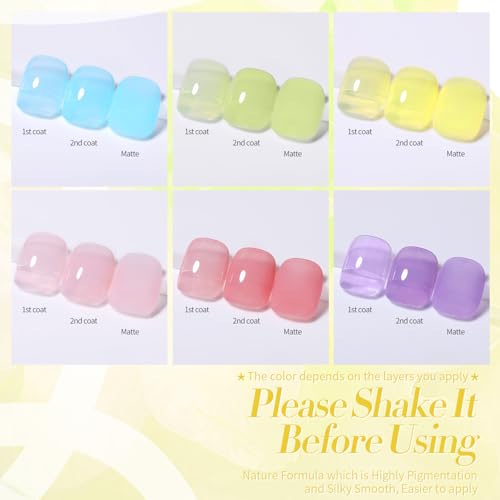 Born Pretty Jelly Gel Nail Polish Ice Jelly Neon Halloween Gel Polish Crystal Transparent Gel Polish Set Yellow Green Blue Purple Hot Pink Nail Art Varnish Manicure 6PCS Halloween's Collection Gift