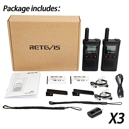 Retevis RB28B Small Walkie Talkies for Adults,Two Way Radio with Earpiece,VOX Handsfree,1500mAh Long Battery, Handheld 2 Way Radio Rechargeable for School Retail Restaurant Hotel (6 Pack)