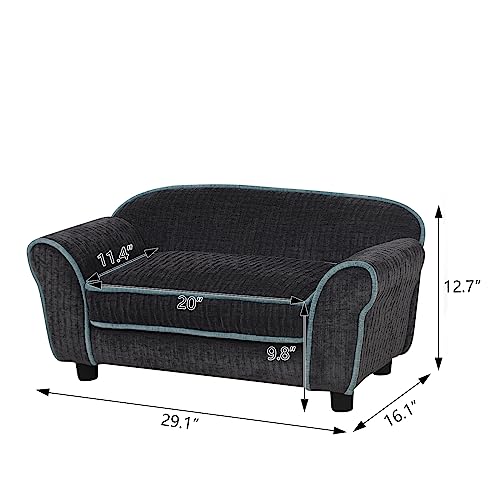 Pet Sofa/Dog Bed with Luxury Striped Fleece Pet Bed Animal Sleeping Bed, Small Dog and Cat Couch Bed (Dark Black)
