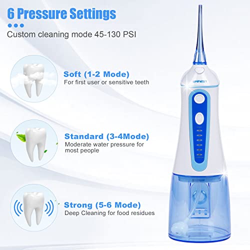 Water Dental Flosser Pick for Teeth,Grinest Cordless Water Dental pik Teeth Cleaner 7 Modes Rechargeable Oral Irrigator Portable IPX7 Waterproof Tooth flossing Cleaning for Home Travel-Black