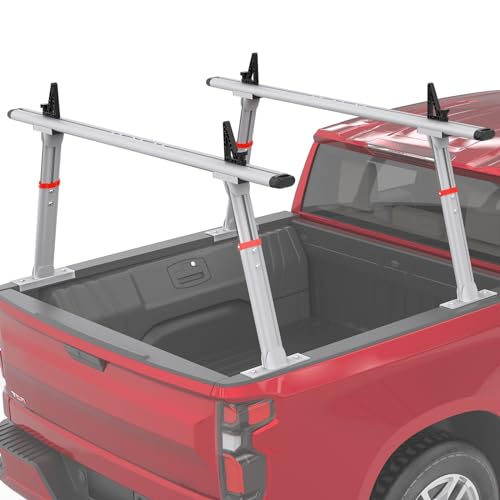 GORWARE Truck Ladder Rack Adjustable Aluminum Truck Bed Ladder Rack Universal Fit for Pickup, with 800 lbs Loading Capacity, Silver