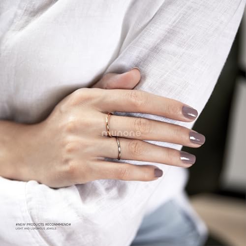 munone 1mm Skinny Thin Solitaire Flush Set Cubic Zirconia Stackable Band Ring for Women Men,14k Gold Plated Titanium Comfort Fit Band Rings