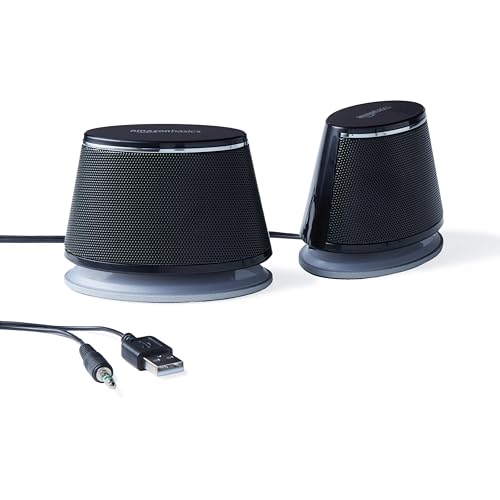 Amazon Basics Stereo 2.0 Speakers for PC or Laptop, 3.5mm Aux input, USB-Powered, 1 Pair, Black