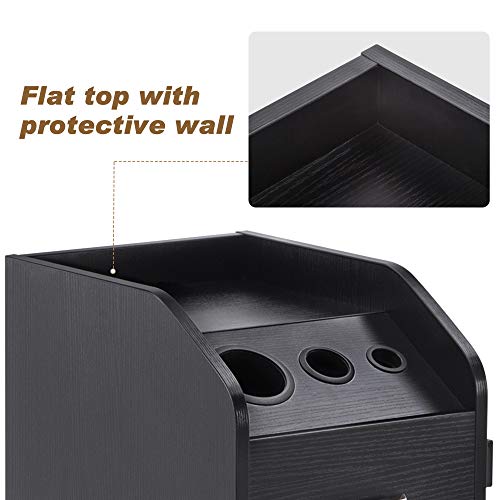 BarberPub Beauty Salon Trolley Storage Cart Hair Dryer Holder Stylist Equipment with Lockable Rolling Wheels, Drawer (Black)