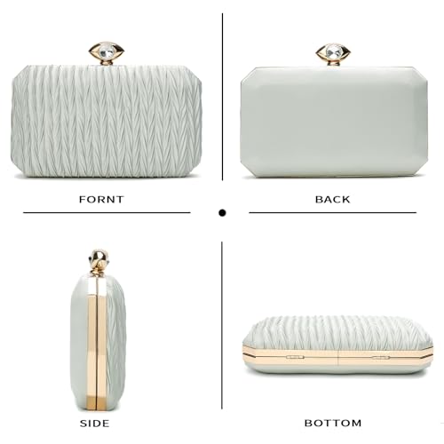 Women Satin Evening Bag Clutch Purse Handbags Crossbody Hardcase for Party Prom Wedding (satin Pleated-light green)