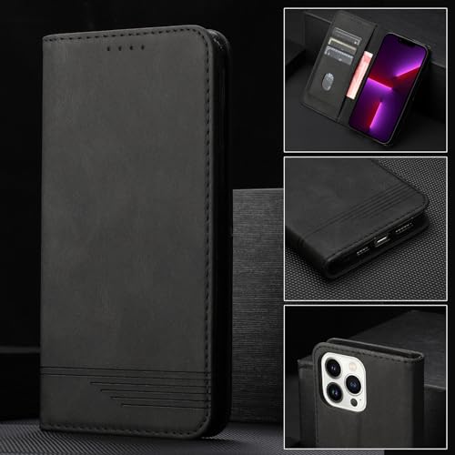 Mavis's Diary Compatible with iPhone 15 Pro Max Flip Case with Card Holder Kickstand, Magnetic PU Leather Folio Phone Cover Folding Wallet Case for Men Women (Black)