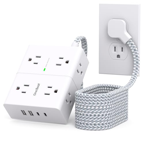 Surge Protector Power Strip 6 Ft Cord, Flat Extension Cord with 8 Outlets 4 USB Ports(2 USB C), 1080 J, Wall Plug Outlet Extender, Flat Plug Power Strip for Home Office Dorm Room Essentials