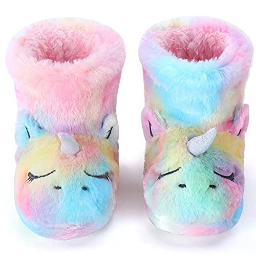 Girls Kids Unicorn Slippers Booties Home House Slippers Boots Toddler Cute Plush Fleece Warm Cartoon Indoor Outdoor Slip on Fluffy Booties Rainbow Shoes for Boys Girls Pink (12-13) 13-14 Little Kid