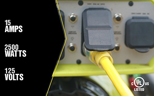 Yellow Jacket Extra Heavy Duty Extension Cord, 50Ft, 10 Gauge, 3 Conductor, Lighted End, Weather Resistant, SJTW, Yellow, 2991