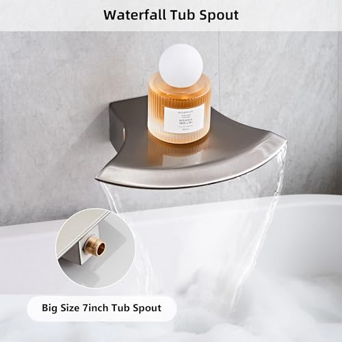 LCEVCGK Shower System with Tub Spout, Shower Faucet Set Complete Wall Mounted for Bathroom with 10 Inch Rainfall Shower Head and Handheld Rain Shower Mixer Combo Kit, Brushed Nickel