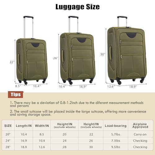 Merax Luggage Set, Softside Suitcase 3 Piece, Expandable Lightweight Luggage Sets with Duffel Bag 22" 26" 30" Suitcase with Wheels TSA Lock,Orange