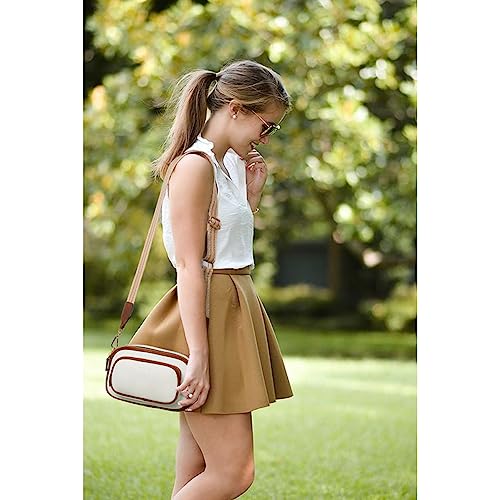 BOSTANTEN Crossbody Bags for Women Leather Cell Phone Purse Shoulder Handbags with Wide Strap Beige with Brown