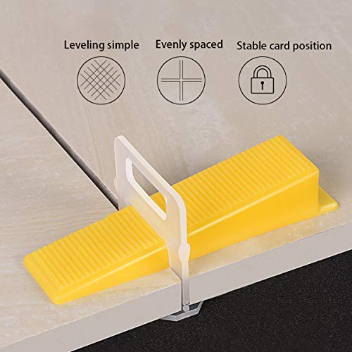Tile Leveling System Tiles Leveler Spacers - 300-Piece Leveling Spacer Clips Plus 100-Piece Reusable Wedges-1/8 Inch Tile Spacers Lippage Free Tile and Stone Installation for PRO and DIY