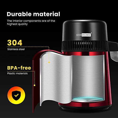 VIVOHOME Water Distiller Countertop 1.1 Gallon/4L 304 Stainless Steel Distilled Water Machine with Smart Switch Purifier Filter for Home Officek, Champagne
