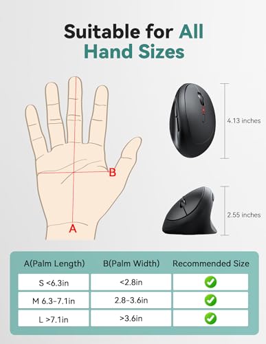 TECKNET Ergonomic Mouse, 4800 DPI Wireless Vertical Mouse, 5 Adjustable DPI Levels, 6 Buttons, 2.4G Silent Wireless Mouse for Laptop, PC, Chromebook, Mac - Black