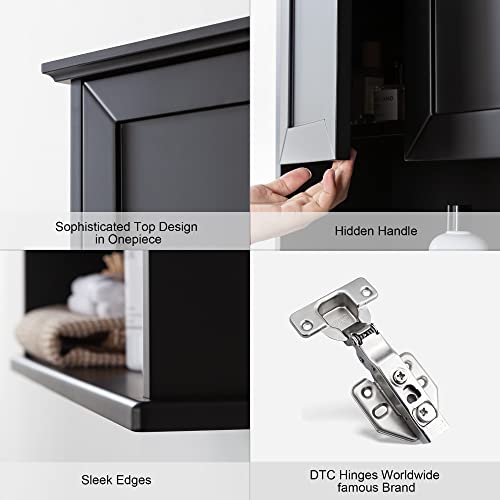 VANIRROR Black Bathroom Wall Cabinet 23x29 inch Wooden Bathroom Medicine Cabinet with 2 Doors and Adjustable Shelf, Wall Mounted Bathroom Cabinet Over Toilet Storage Cabinet