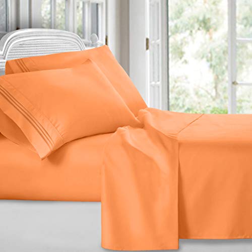 Clara Clark Bed Sheets, Premier 1800 Series 4 Piece Bed Sheet Set, Deep Pocket, Wrinkle, Fade, Stain Resistant, Luxury Soft Bedding Sheets & Pillowcases, Twin, Custard Mellow