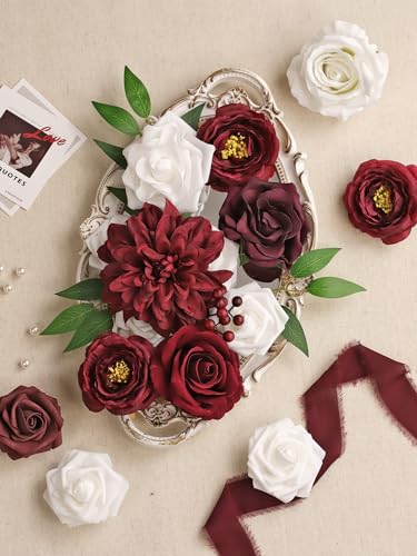 MISSPIN Fall Artificial Flowers Combo Box Set Fake Flowers for DIY Wedding Bridal Bouquets Faux Roses Floral Arrangements with Stems for Party Table Centerpieces Autumn Home Indoor Outdoor Decoration