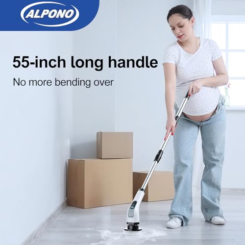 Electric Spin Scrubber with Long Handle: Cordless Power Shower Scrubber Spin Brush with 7 Brush Replacement Heads for Cleaning Bathroom,Tub, Tile