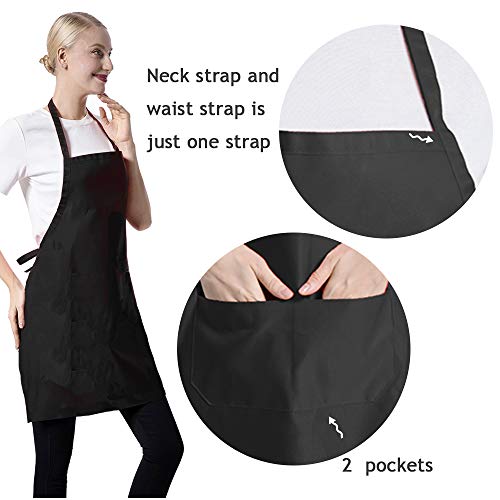 TSD STORY 12 Pcs Bib Bulk Black Aprons for Women Men Adult Girls Unisex with 2 Pockets, Baking Cooking Kitchen Painting Apron (Black,12 pcs)