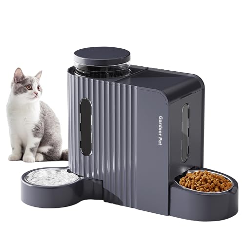 Gardner Pet Automatic Gravity Cat Food Feeder and Water Dispenser Stainless Steel Two-in-One Set Large Capacity Dispenser for Pets Dogs, Puppies, Kittens