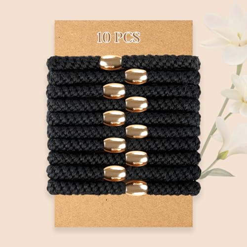 FORENEE Hair Ties No Damage - 10PCS Ponytail Holders - Elastic Hair Ties for Thick Hair - Braided Hair Bands for Women Girls's Hair - Black