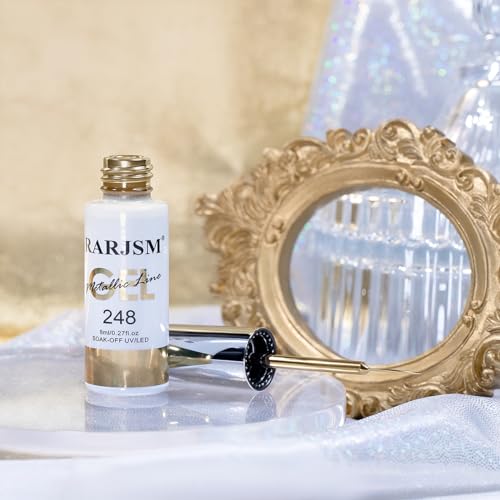 RARJSM Metallic Nail Art Gel Liner Bronze Gold Mirror Chrome 3D Effect Gel Nail Polish 8ml Build in Thin Brush Metal Painted Drawing Striper Painting Gel Polish Soak off Curing Requires for Home Salon