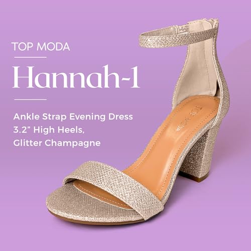 TOP Moda Hannah-1 Ankle Strap Dressy High Heel Sandal, Non-slip Sole, For Wedding, Party, Prom, Evening Wear, or Any Occasion, Sleek Style Block Heel Sandals, Fuchsia Pu, 10