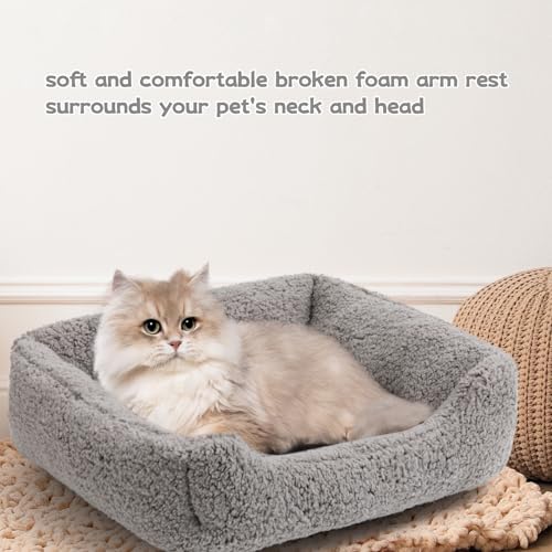 Hollypet Rectangle Pet Bed Sherpa Fleece Dog Bed, Self-Warming Pet Bed for Small-Sized Dogs Cats Sleeping Bag Cushion, Gray